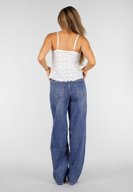 NEW190826 Witte Kanten Top met Verstelbare Bandjes