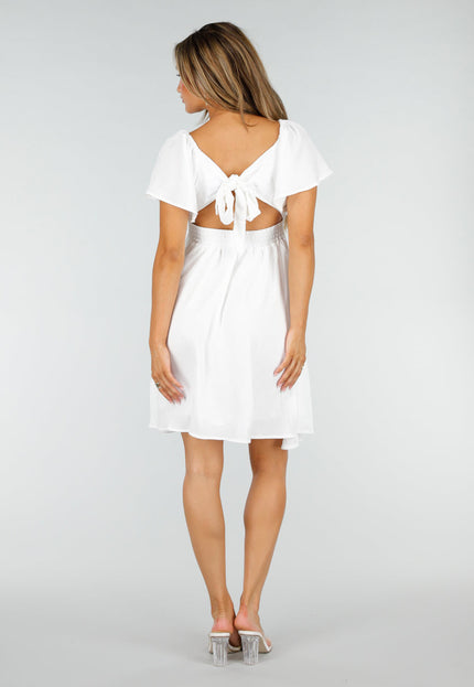 NEW190826 Witte Korte Jurk met Strik en Open Rug