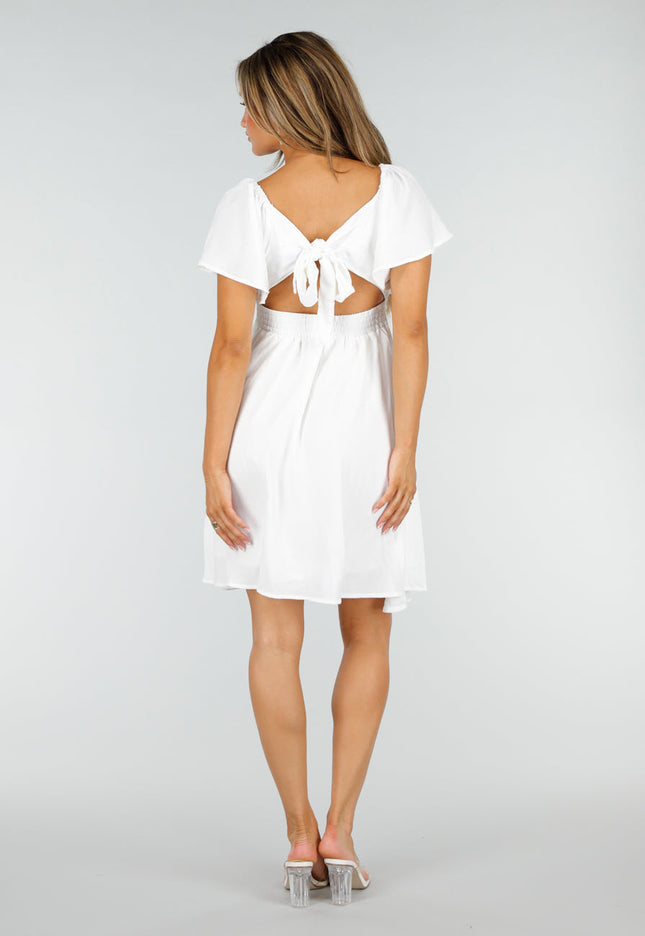 NEW190826 Witte Korte Jurk met Strik en Open Rug