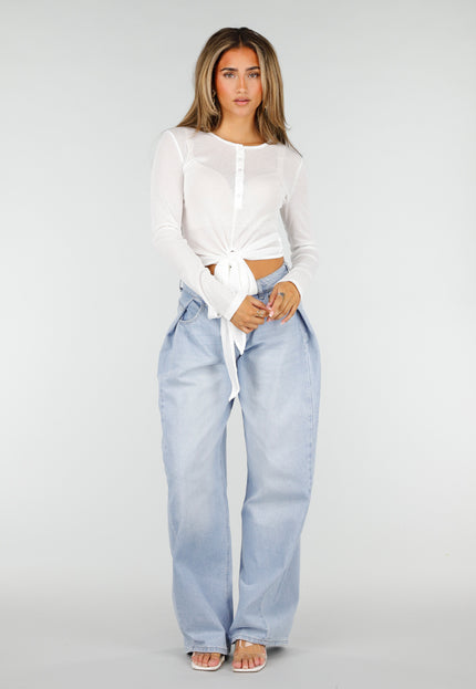 NEW190826 Witte Top met Knoopsluiting en Strik