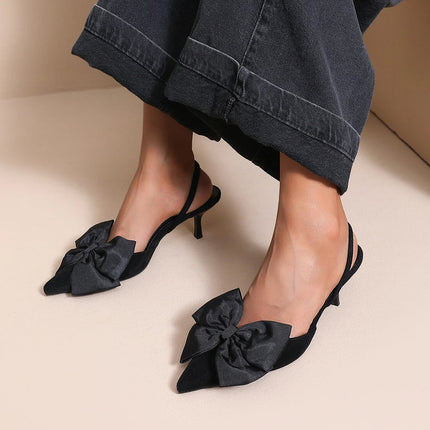 NEW190826 Zwarte Slingback Pumps met Strik