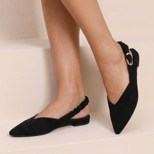 NEW190826 Zwarte Suèdelook Slingback Muiltjes