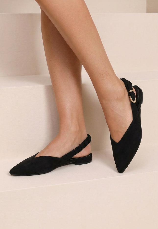NEW190826 Zwarte Suèdelook Slingback Muiltjes