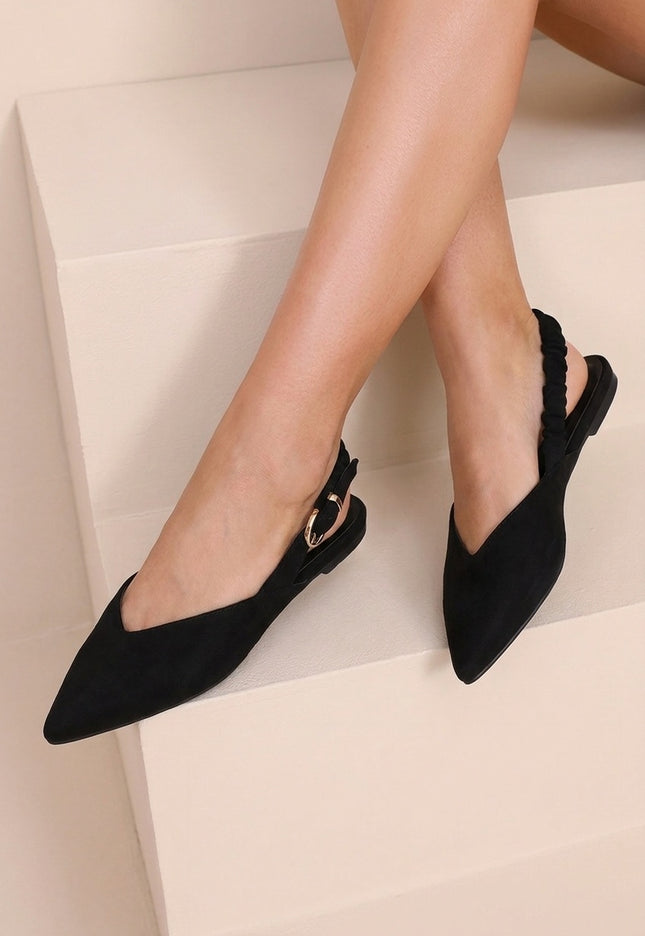 NEW190826 Zwarte Suèdelook Slingback Muiltjes