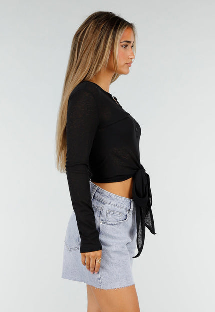 NEW190826 Zwarte Top met Knoopsluiting en Strik