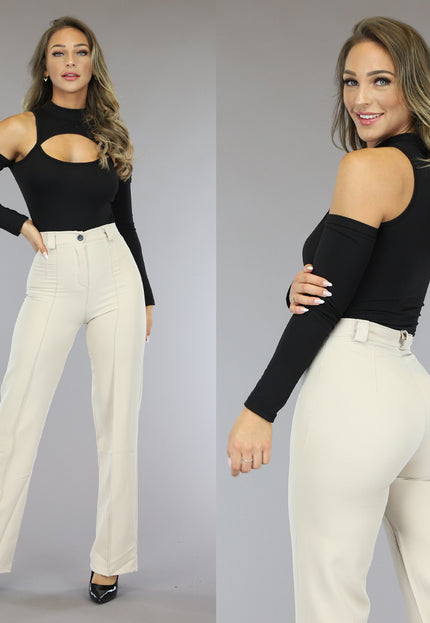 NEW1910 Zwarte Bodysuit met Open Schouders