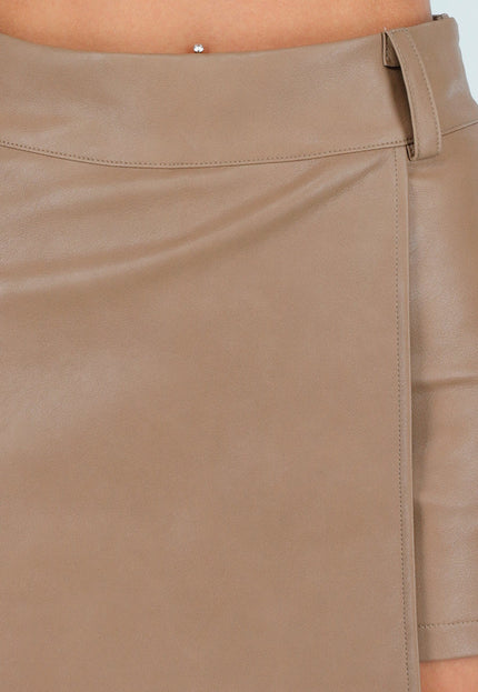 NEW191125 Beige Asymmetrische Lederlook Skort