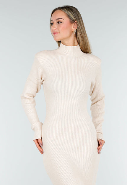 NEW191125 Beige Lange Gebreide Jurk