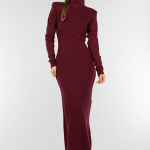 NEW191125 Bordeaux Lange Gebreide Jurk