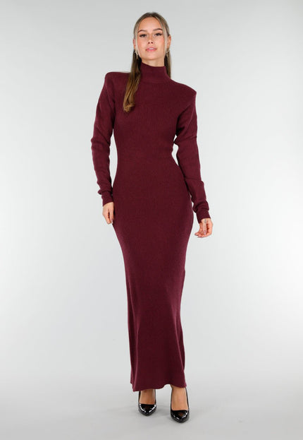NEW191125 Bordeaux Lange Gebreide Jurk