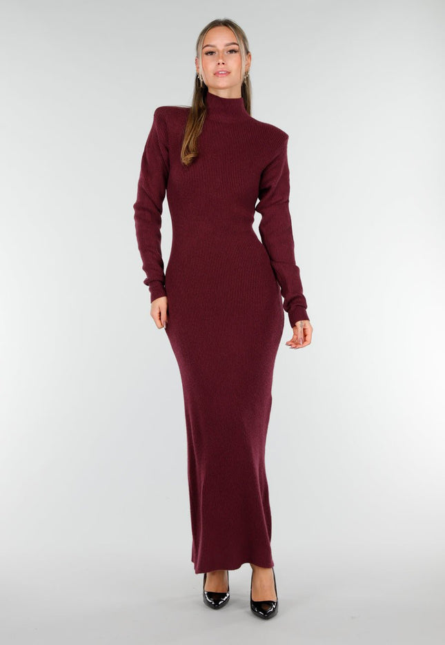 NEW191125 Bordeaux Lange Gebreide Jurk