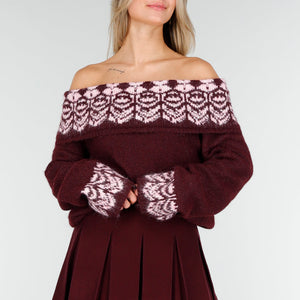 NEW191125 Bordeaux Off Shoulder Trui