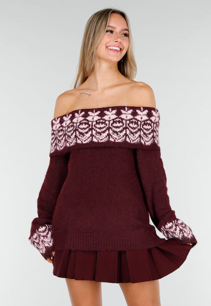 NEW191125 Bordeaux Off Shoulder Trui