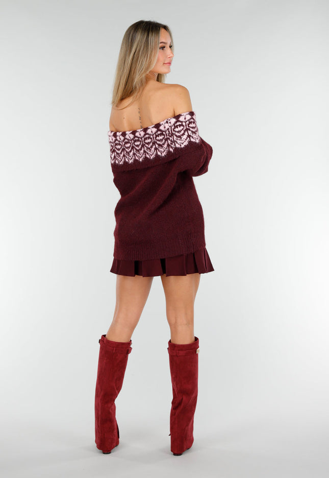 NEW191125 Bordeaux Off Shoulder Trui