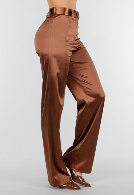 OP=OP.AV.12 Bruine Satijnen Stretch Pantalon