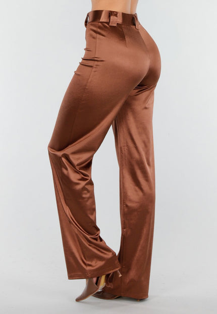 OP=OP.AV.12 Bruine Satijnen Stretch Pantalon