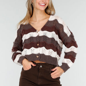 NEW191125 Bruin-Beige Gestreept Vest