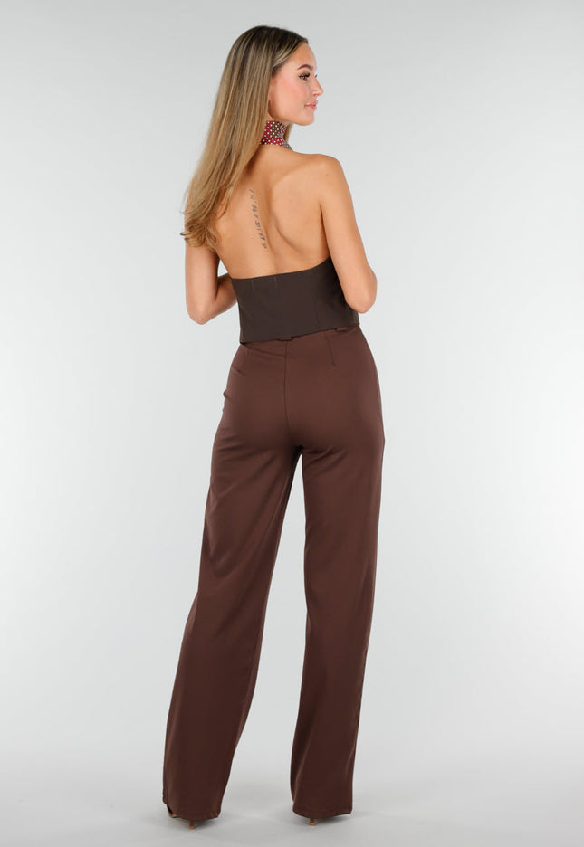 NEW191125 Bruin Gilet met Halter Stropdas