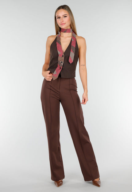 NEW191125 Bruin Gilet met Halter Stropdas