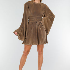 Bruine Plissé Stretch Jurk