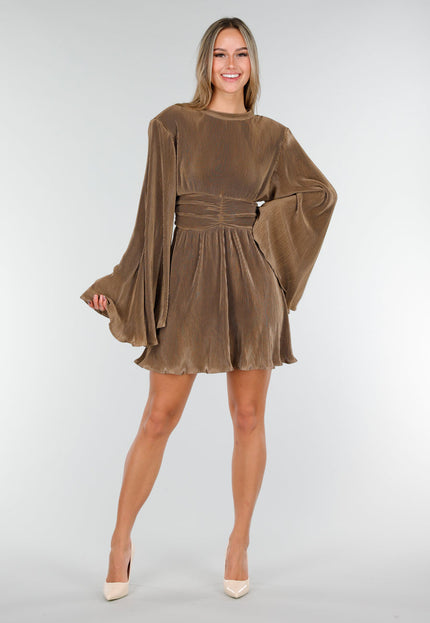 Bruine Plissé Stretch Jurk