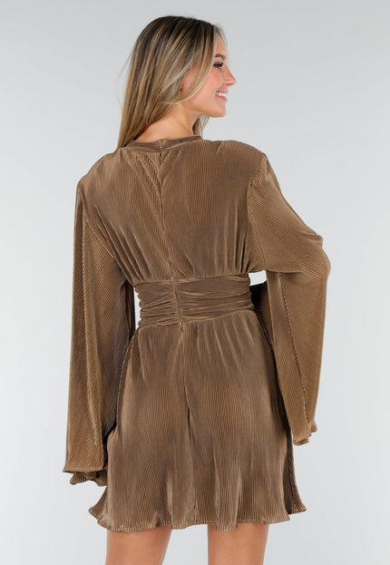 Bruine Plissé Stretch Jurk