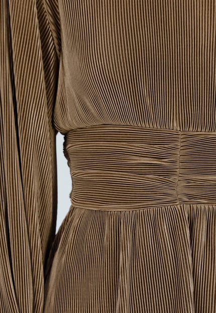 Bruine Plissé Stretch Jurk
