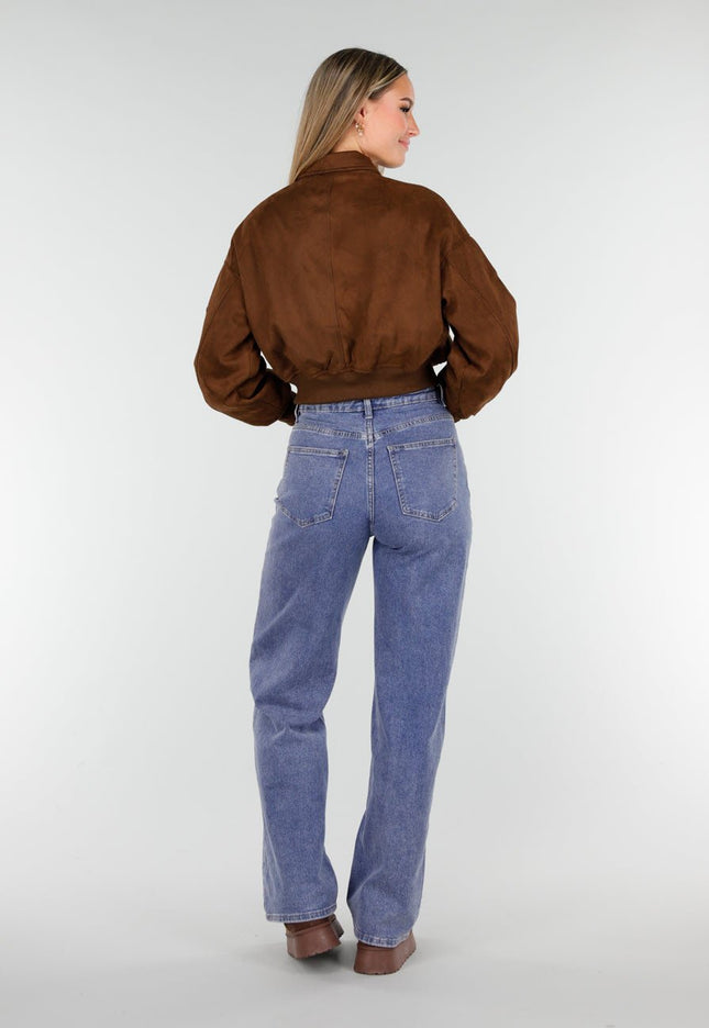 NEW191125 Bruine Suede Cropped Bomberjas