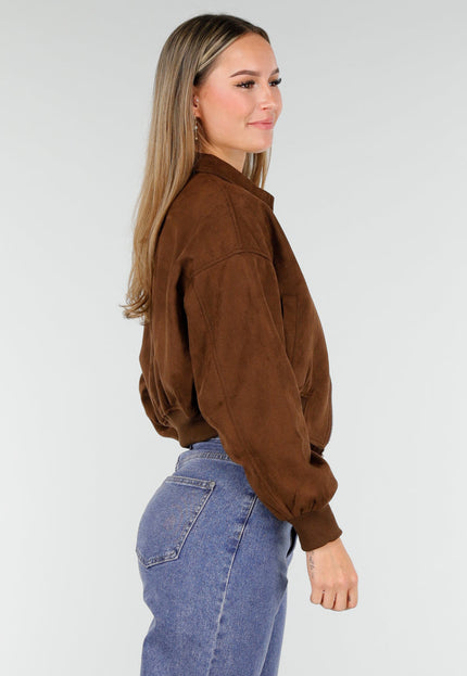 NEW191125 Bruine Suede Cropped Bomberjas