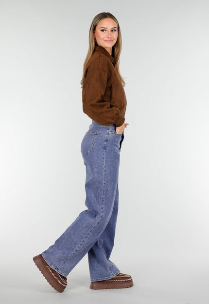 NEW191125 Bruine Suede Cropped Bomberjas