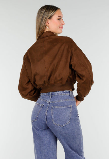 NEW191125 Bruine Suede Cropped Bomberjas