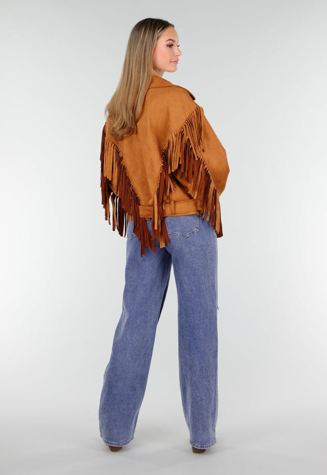 NEW191125 Camel Suede Fringe Jas