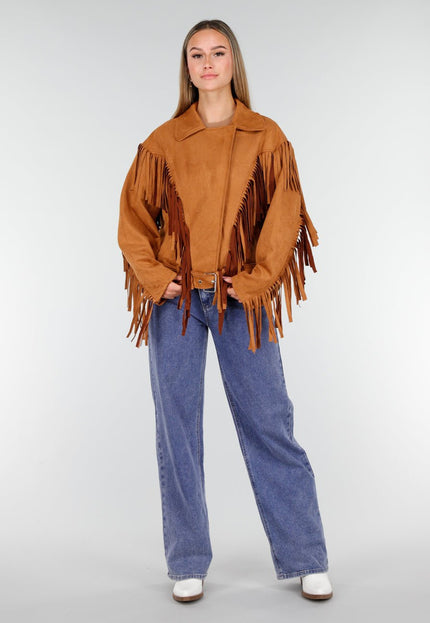 NEW191125 Camel Suede Fringe Jas