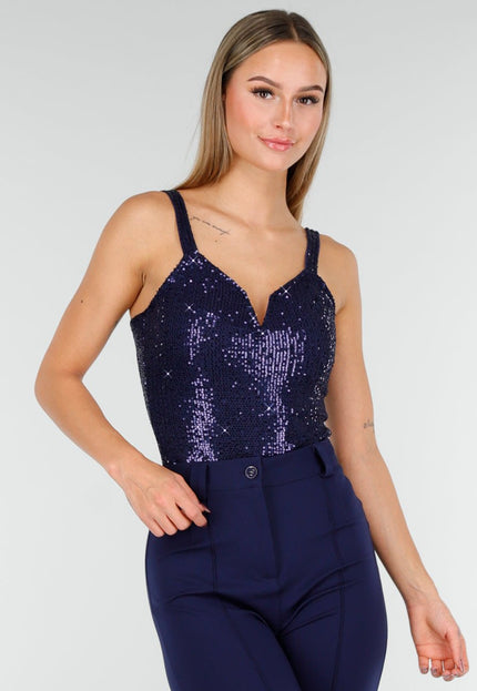 Donkerblauwe Glitter String Bodysuit