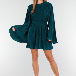 Donkergroene Plissé Stretch Jurk