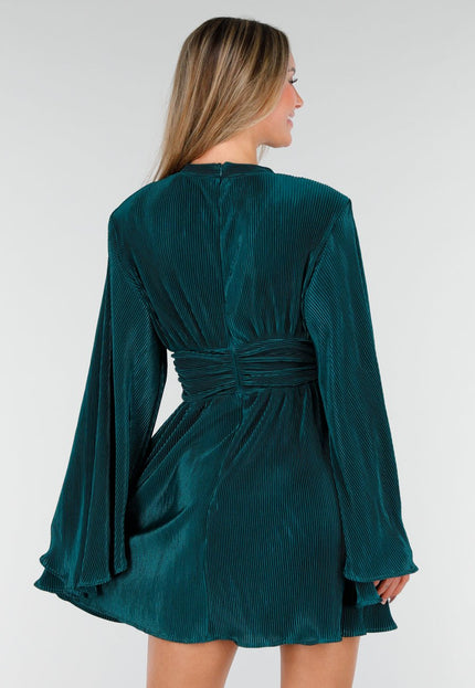 Donkergroene Plissé Stretch Jurk