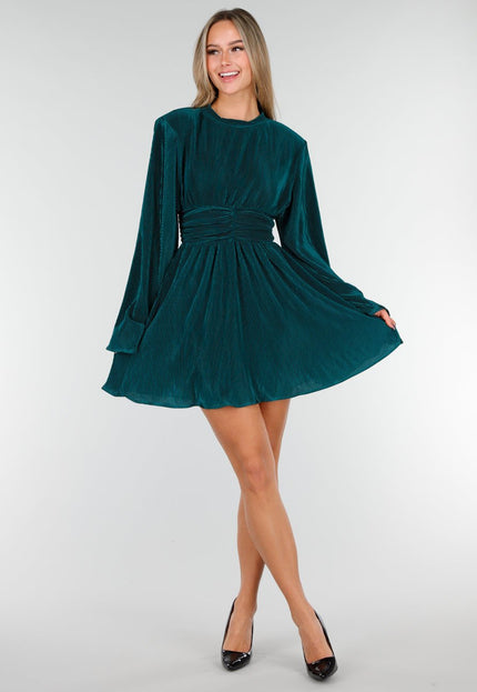 Donkergroene Plissé Stretch Jurk