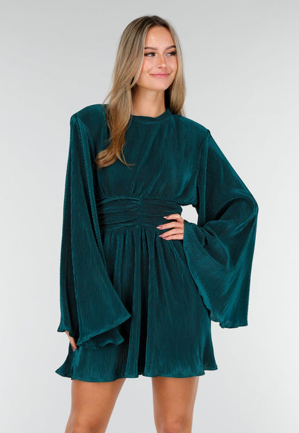 Donkergroene Plissé Stretch Jurk