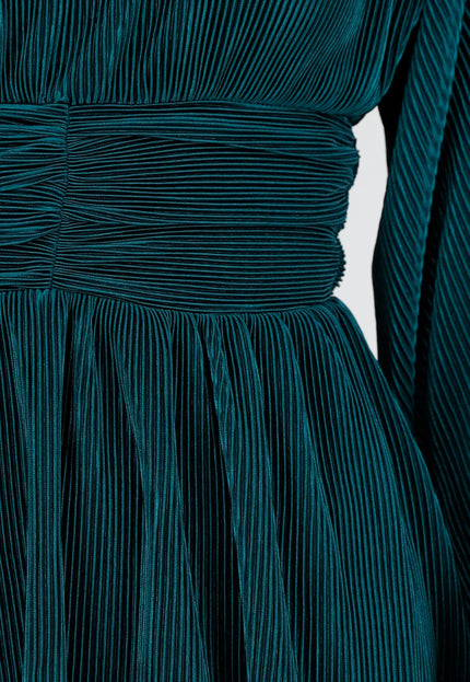 Donkergroene Plissé Stretch Jurk
