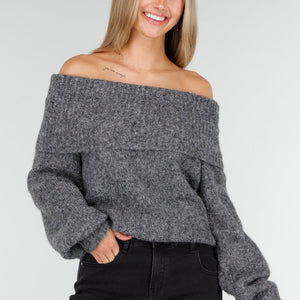OP=OP.50.NL Grijze Off Shoulder Trui