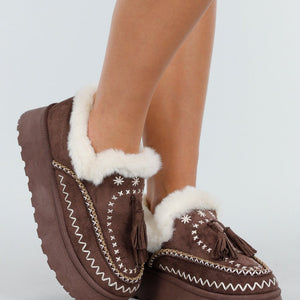 NEW191125 Bruine Pantoffels met Faux Fur