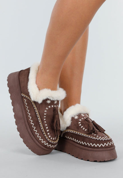 NEW191125 Bruine Pantoffels met Faux Fur