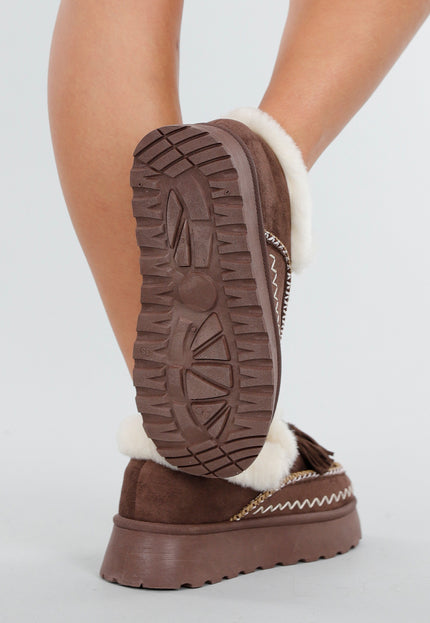 NEW191125 Bruine Pantoffels met Faux Fur