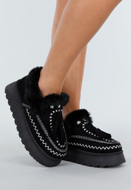 NEW191125 Zwarte Instappers met Borduursels