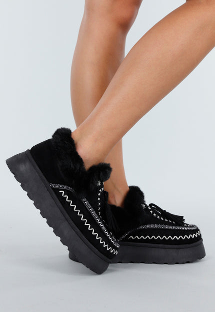 NEW191125 Zwarte Instappers met Borduursels