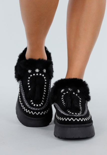 NEW191125 Zwarte Instappers met Borduursels