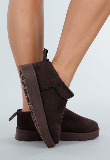 NEW191125 Bruine Instappers met Suede Look