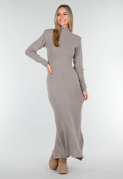 NEW191125 Taupe Lange Gebreide Jurk