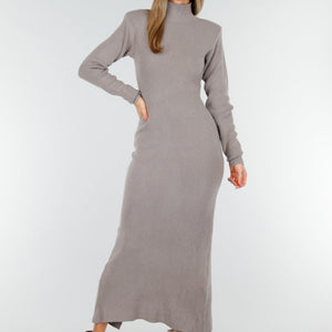 NEW191125 Taupe Lange Gebreide Jurk