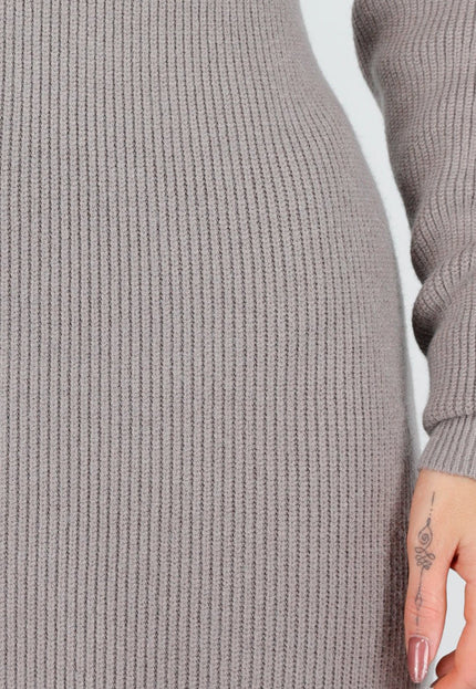 NEW191125 Taupe Lange Gebreide Jurk